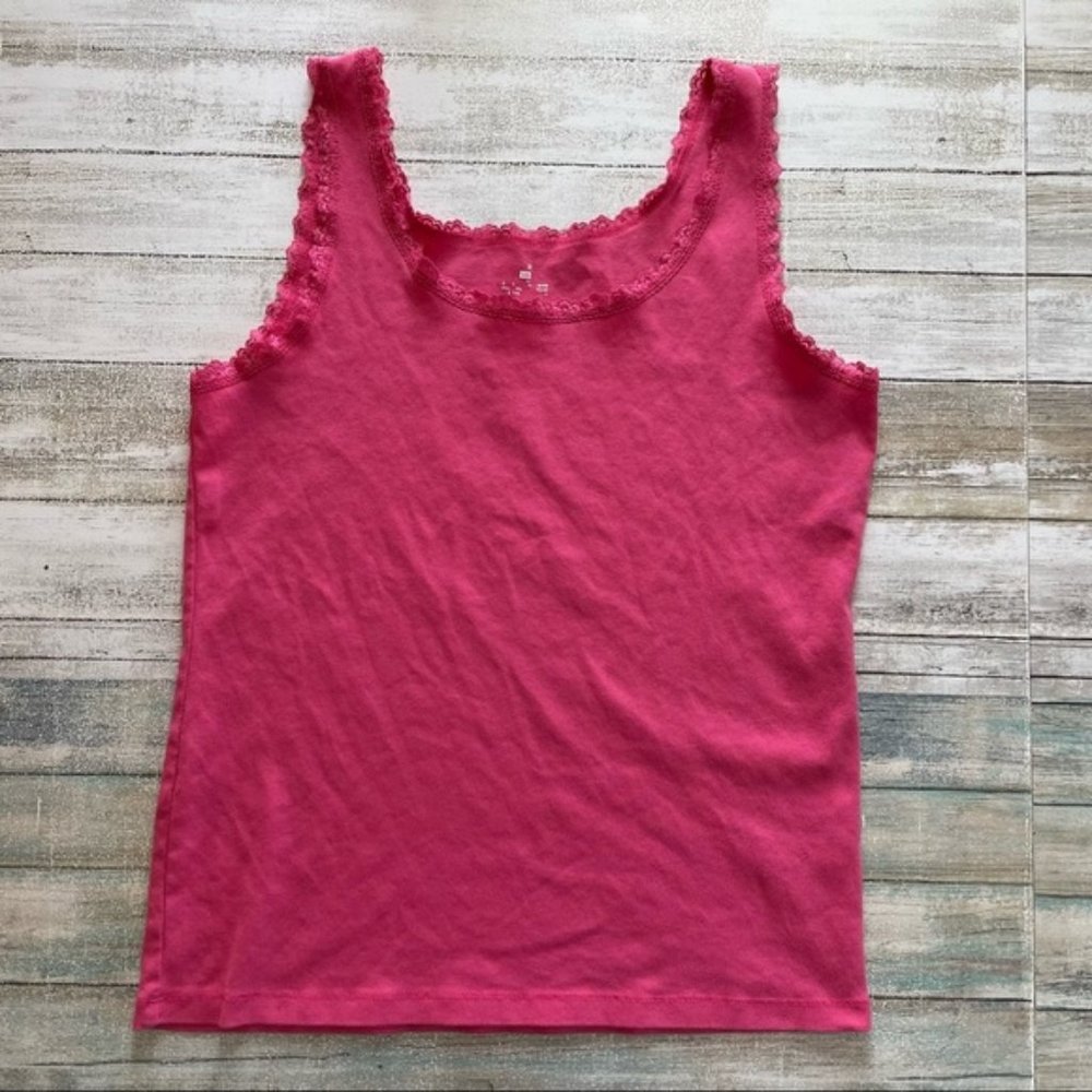 Jones New York Pink Lace Trim Cotton Tank Top Size L